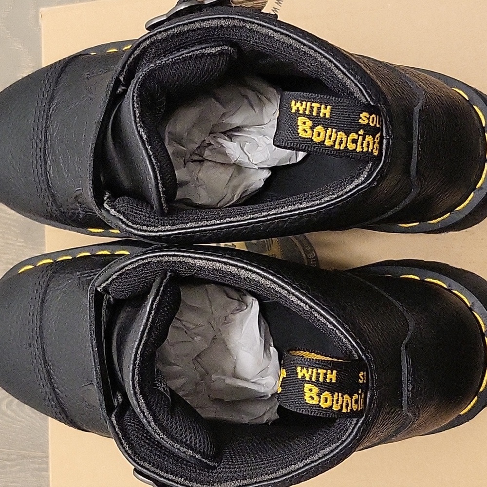 Dr. Martens Black Leather Womens Devon Flower Buckles Boots Size 11 - Picture 13 of 17